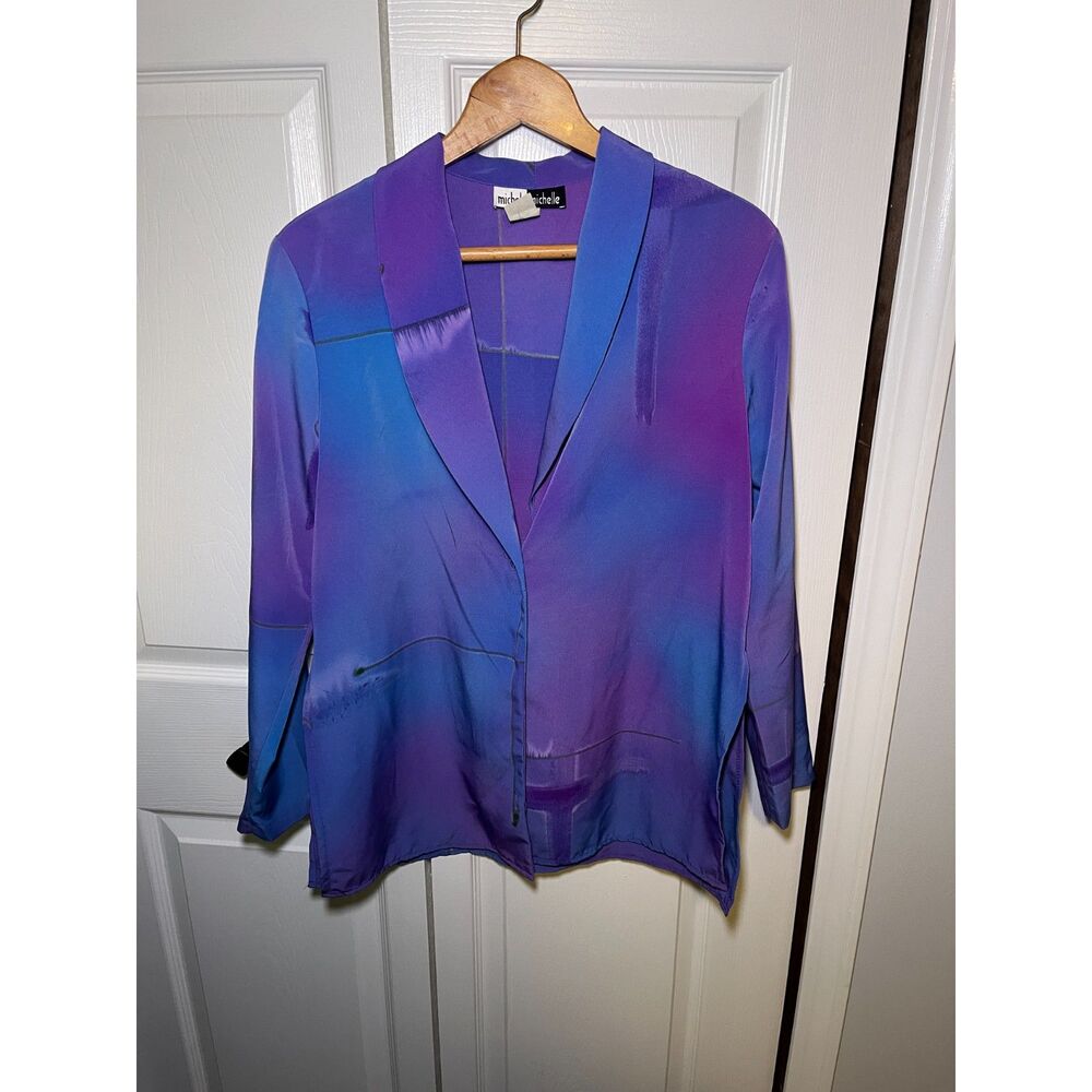 Vintage Michele Michelle Purple Blue Abstract Satin Lounge Set Womens 12